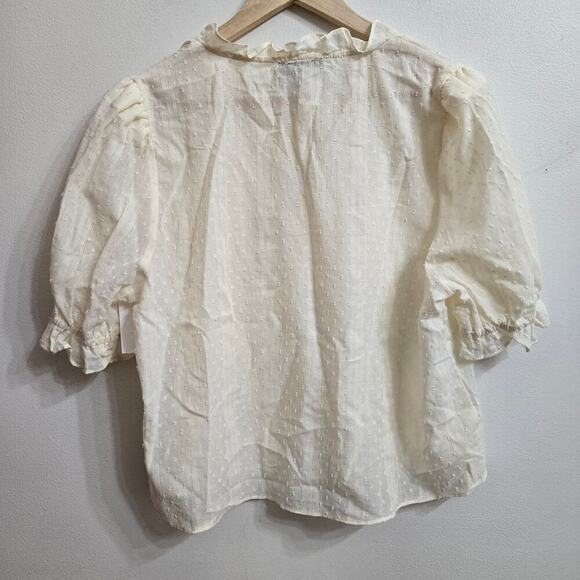 NWOT 1.STATE Women Cottagecore Sheer Blouse Ivory Medium Ruffle Puff Sleeves - Picture 6 of 11